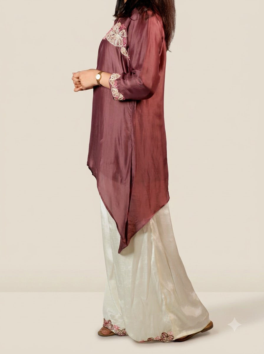 Brown Fish Cut Top with Palazzo Pants