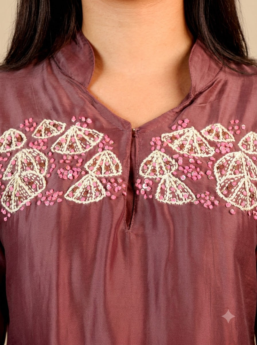 Brown Fish Cut Top with Palazzo Pants