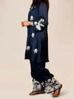 Navy Blue Crop Top with Jacket and Palazzo Set