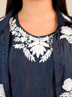 Navy Blue Crop Top with Jacket and Palazzo Set