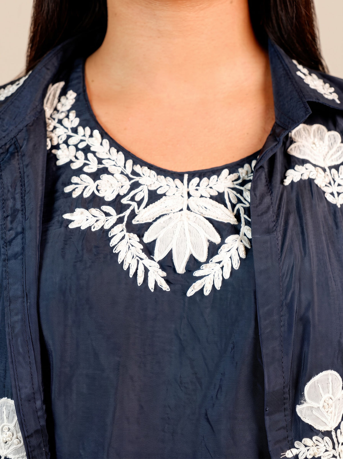 Navy Blue Crop Top with Jacket and Palazzo Set