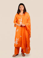 Orange Straight Cut Kurti Set with Pants