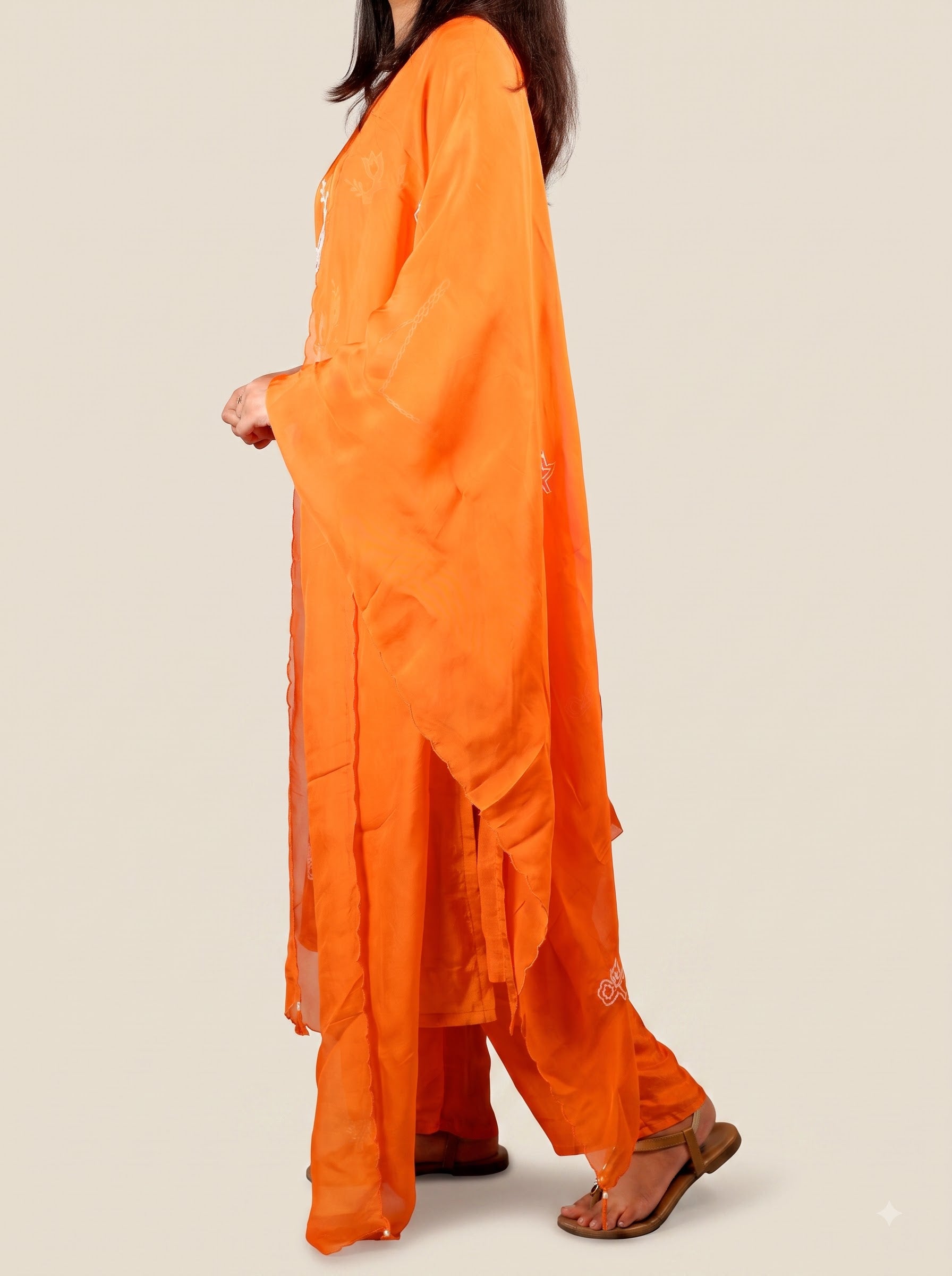 Orange Straight Cut Kurti Set with Pants
