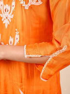 Orange Straight Cut Kurti Set with Pants