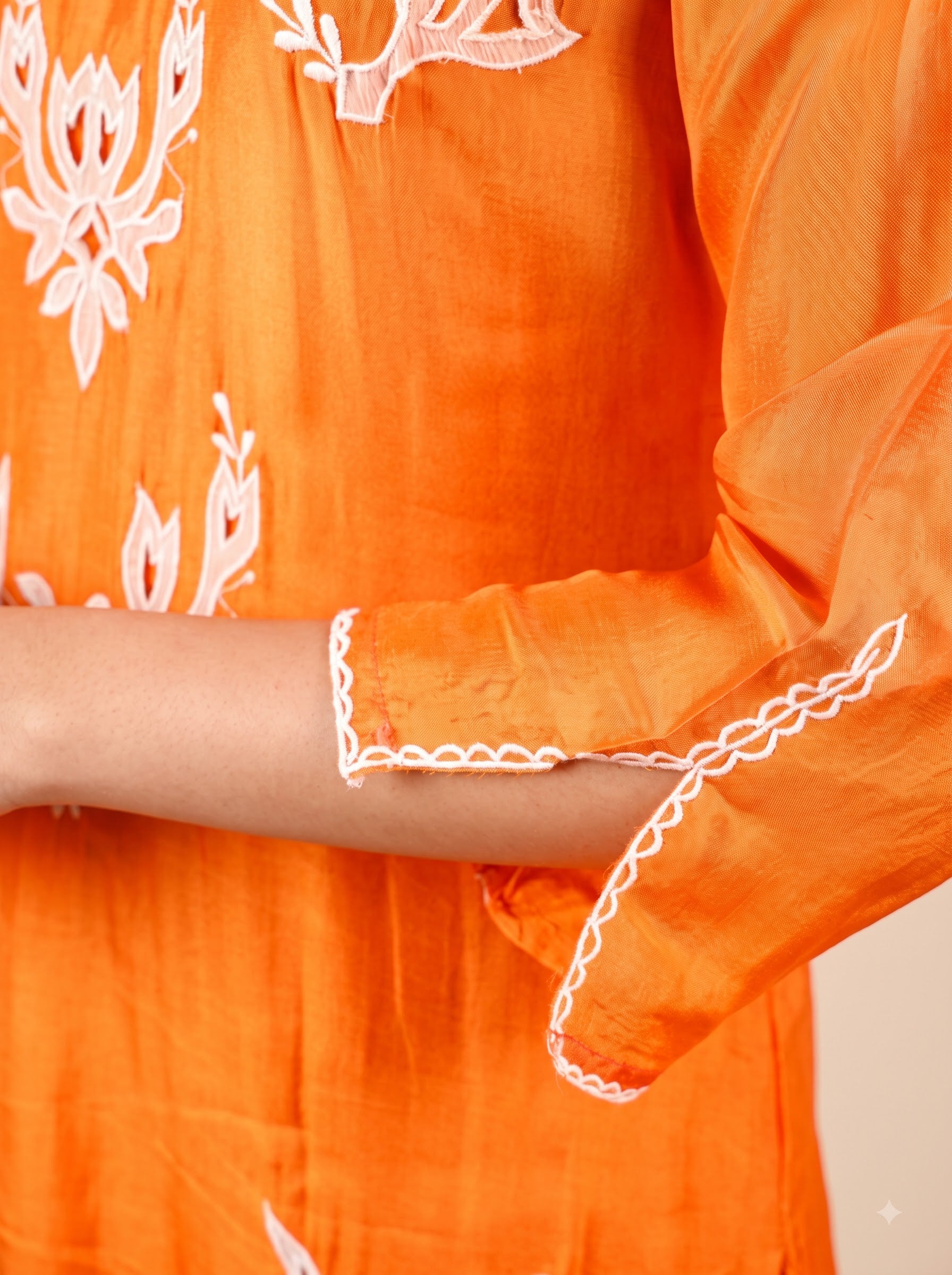 Orange Straight Cut Kurti Set with Pants