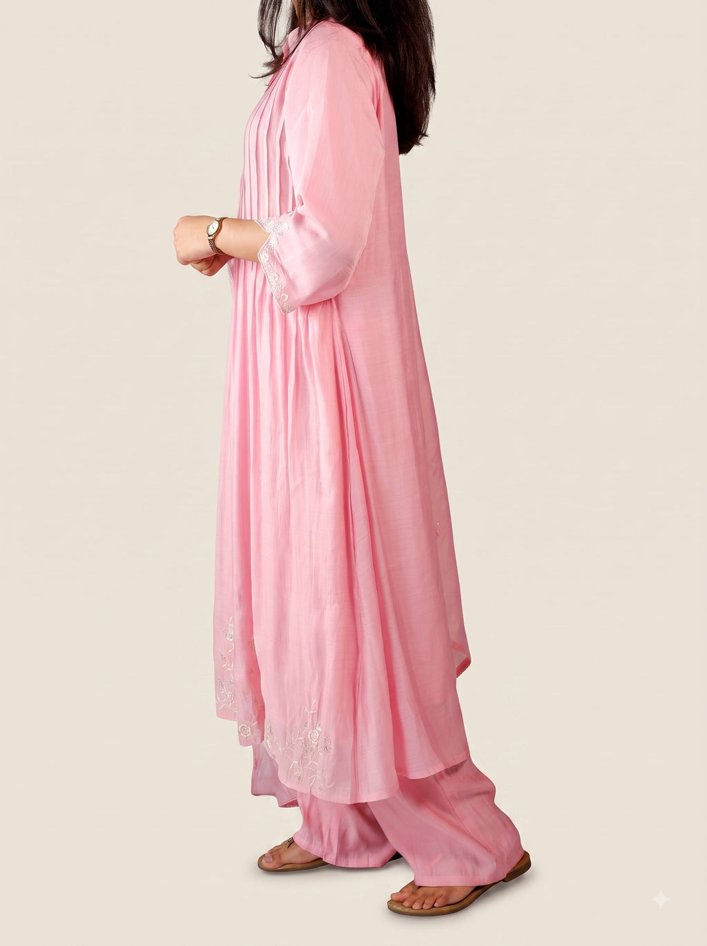Pink A-Line Straight Kurta Set with Pants