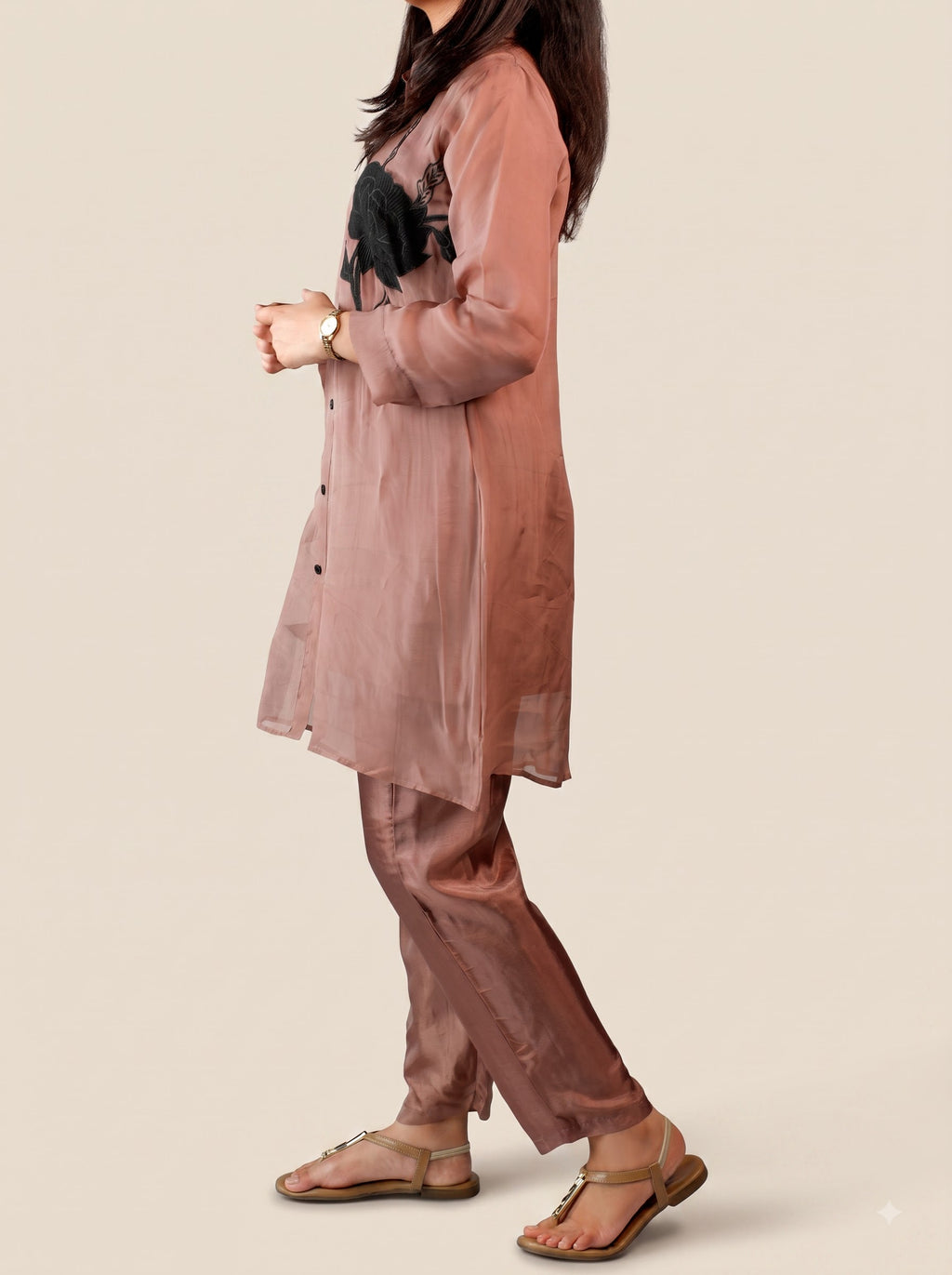 Brown Organza Co-Ord Set with Pants