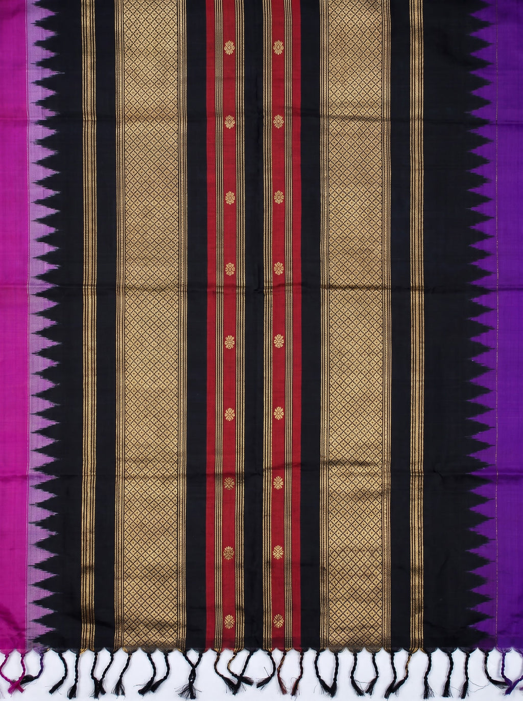 Purple and Magenta with Black and Red Gold Zari Woven Chiniya Silk Saree