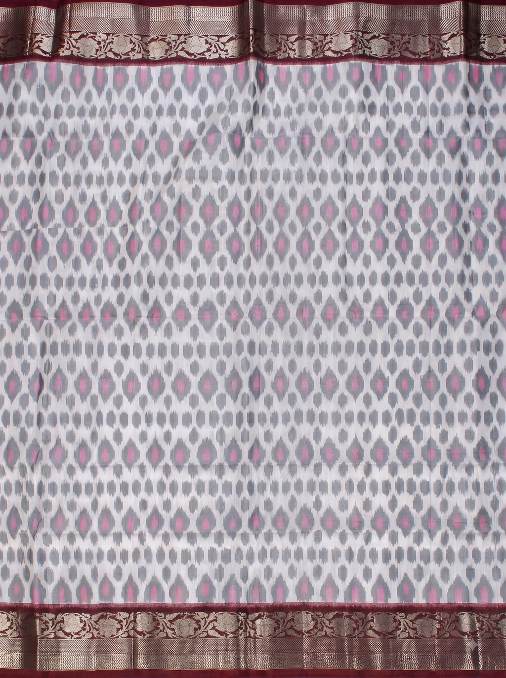 Grey White Maroon Chiniya Silk Silver Zari Geometric Saree