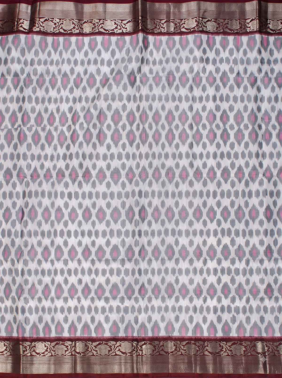 Grey White Maroon Chiniya Silk Silver Zari Geometric Saree
