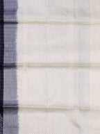 Black Cream Chiniya Silk Silver Zari Checked Saree.