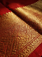 Crimson Red Silk Saree with Gold Zari Striped Pallu