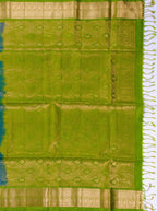Blue and Lime Green Multicolour Gold Zari Woven Chiniya Silk Saree
