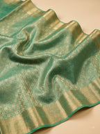 Sea Green & Gold Georgette Saree with Shimmer Zari Weave