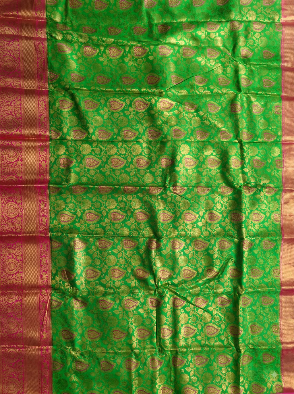Green Tissue Brocade Saree with Pink Paisley Motifs