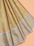 Mustard Gold and Silver Grey Zari Woven Kanchivaram Pure Tissue Silk Saree