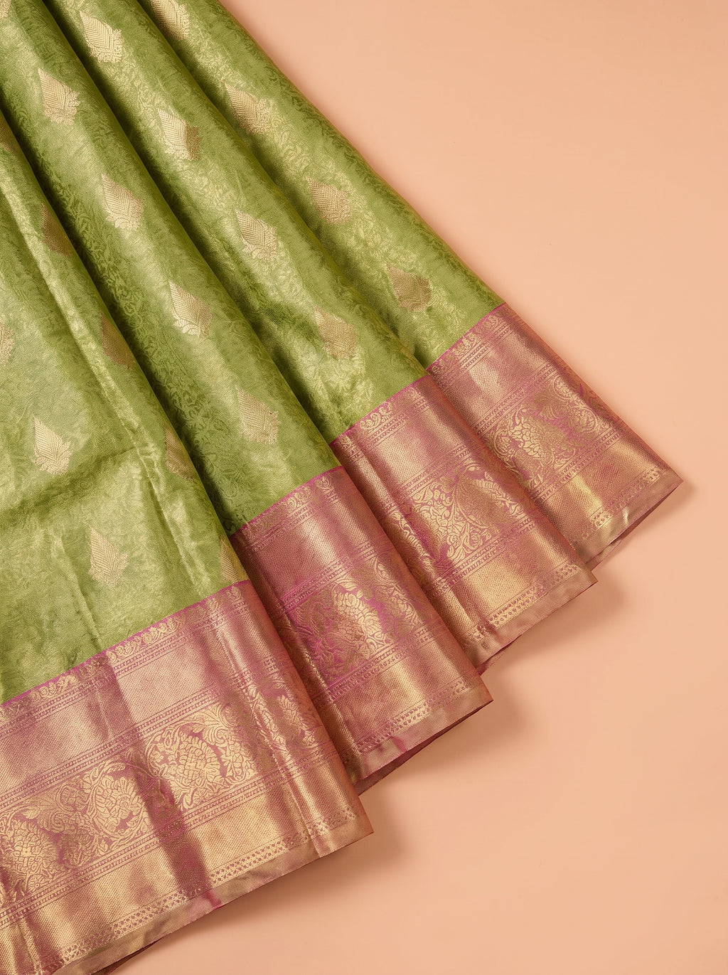 Olive Green and Magenta Pink Tissue Silk Saree