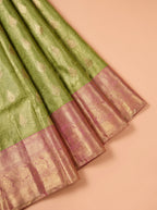 Olive Green and Magenta Pink Tissue Silk Saree