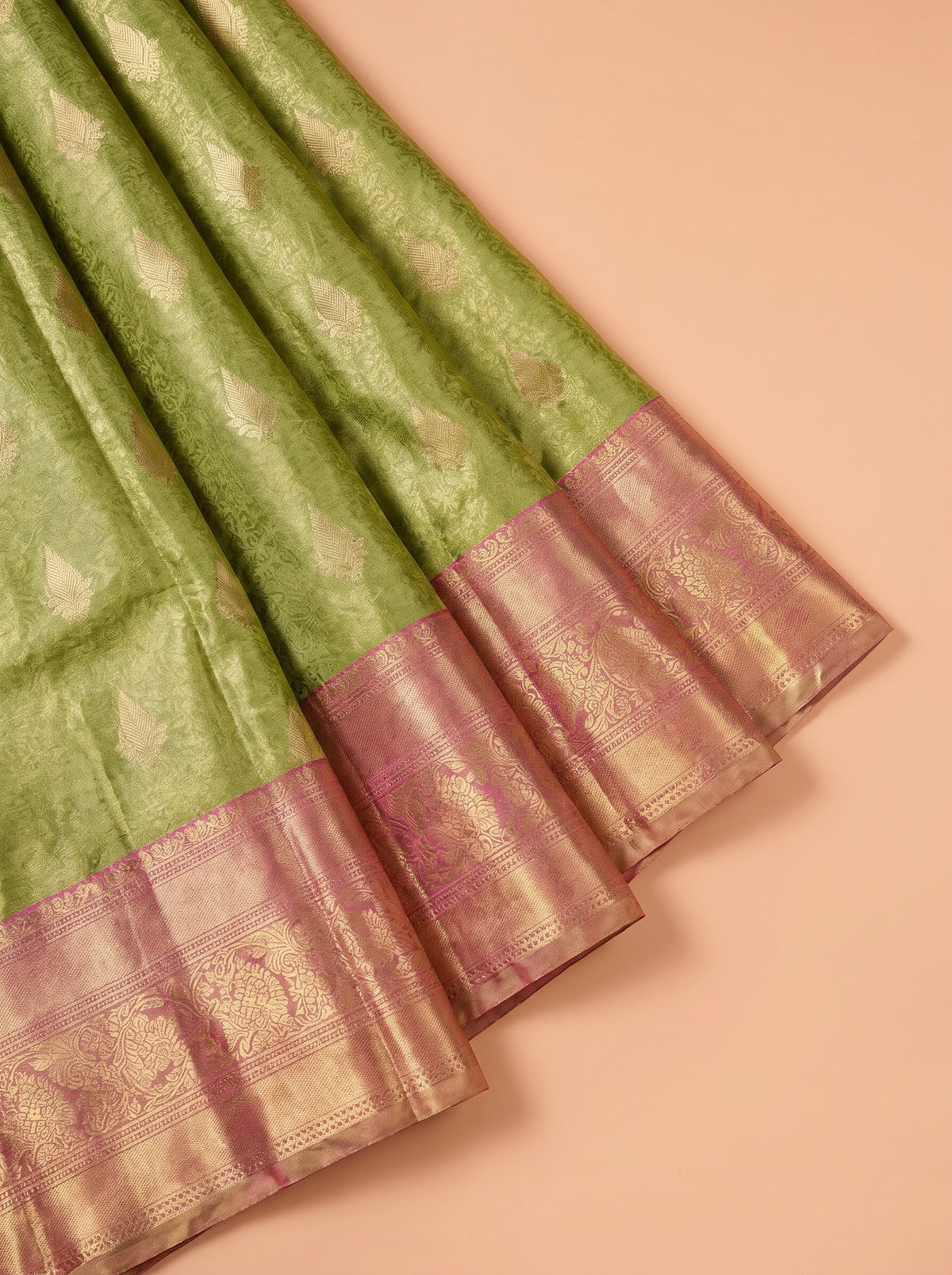 Olive Green and Magenta Pink Tissue Silk Saree