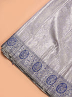 Lavender Grey and Navy Blue Tissue Silk Saree