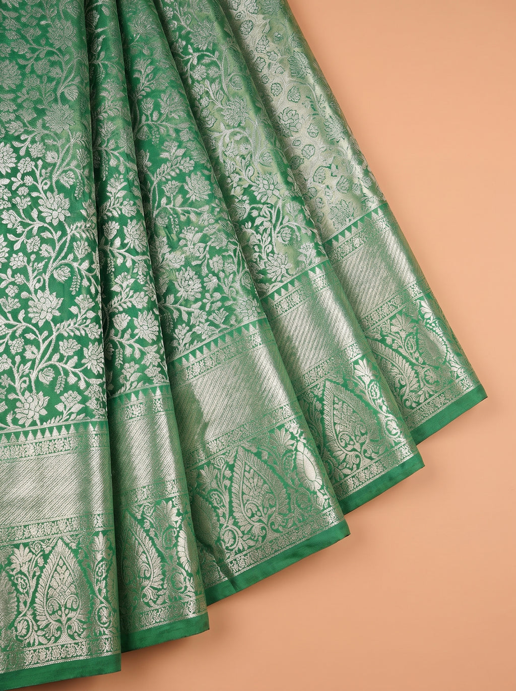 Emerald Green Floral Tissue Silk Saree