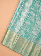 Sea Green and Antique Gold Zari Woven Semi Kanchivaram Saree