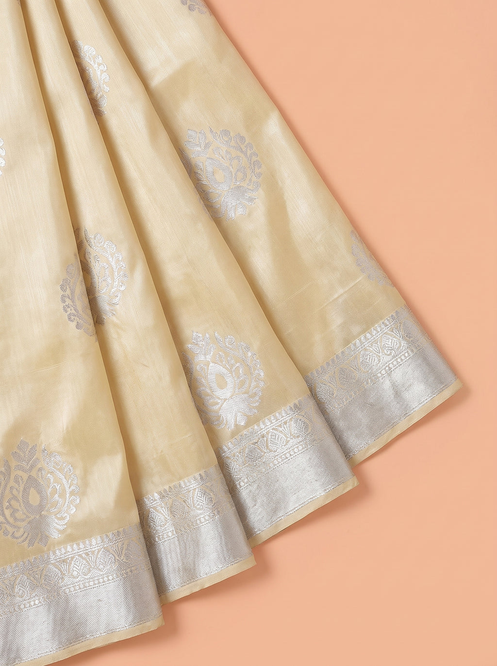 Champagne Cream and Silver Tissue Silk Saree