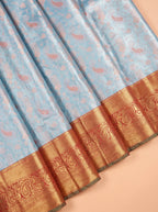 Sky Blue and Maroon Tissue Silk Saree