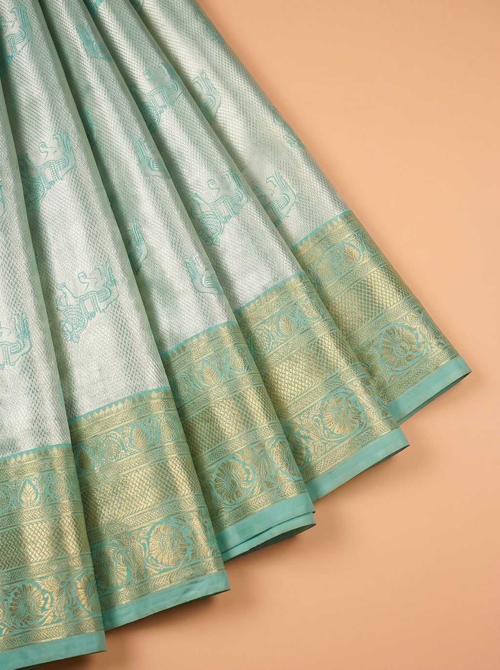 Sea Green and Silver Tissue Silk Saree