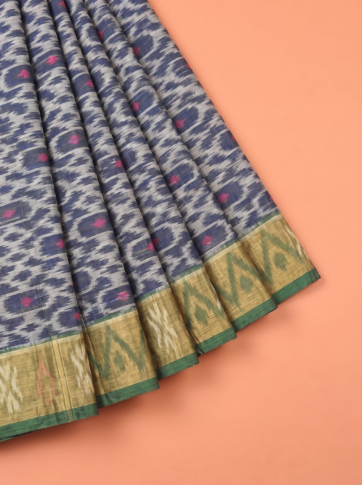 Navy Blue and Pink Ikat Cotton Saree
