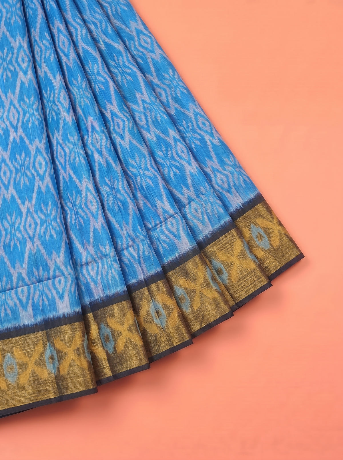 Green and Blue Ikat Cotton Saree
