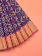 Navy Blue and Pink Ikat Cotton Saree