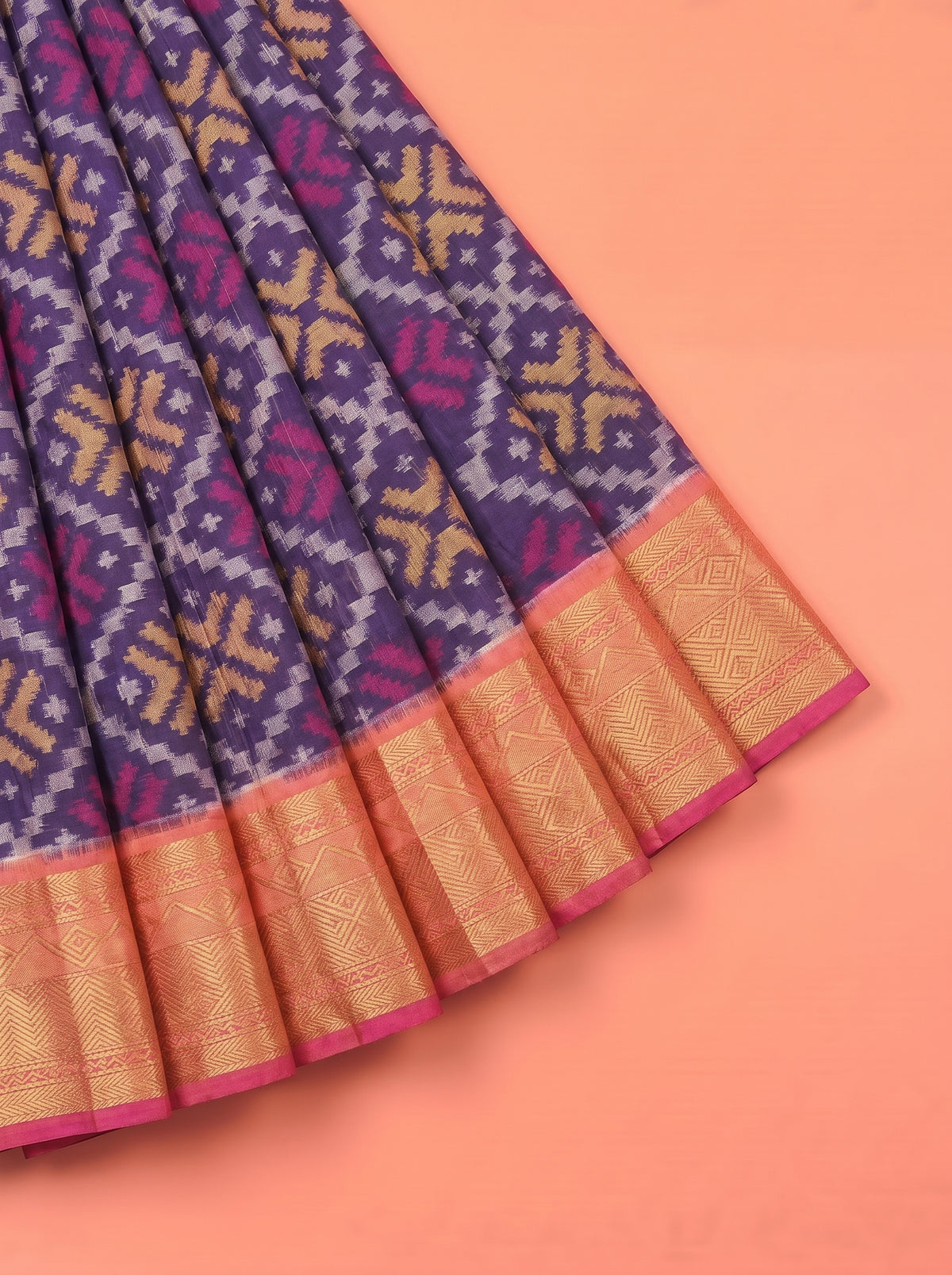 Navy Blue and Pink Ikat Cotton Saree