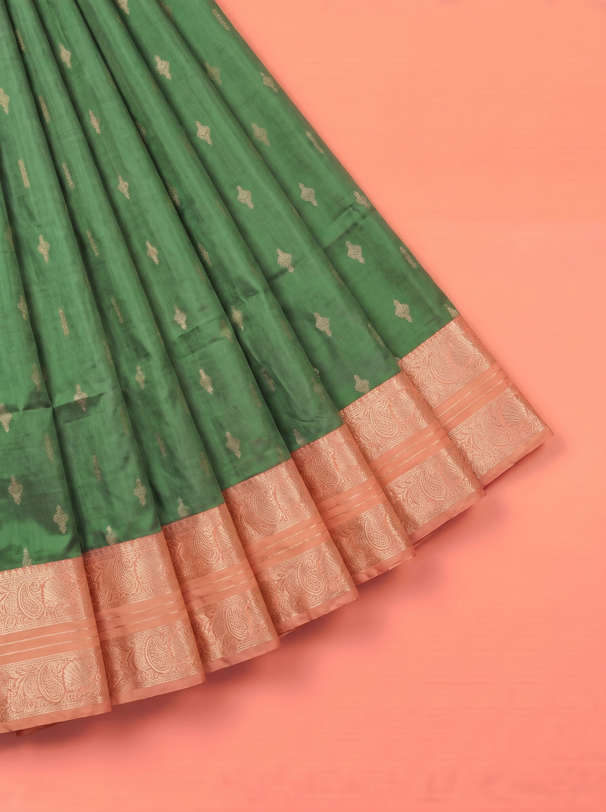 Orange and Bottle Green Soft semi silk Saree