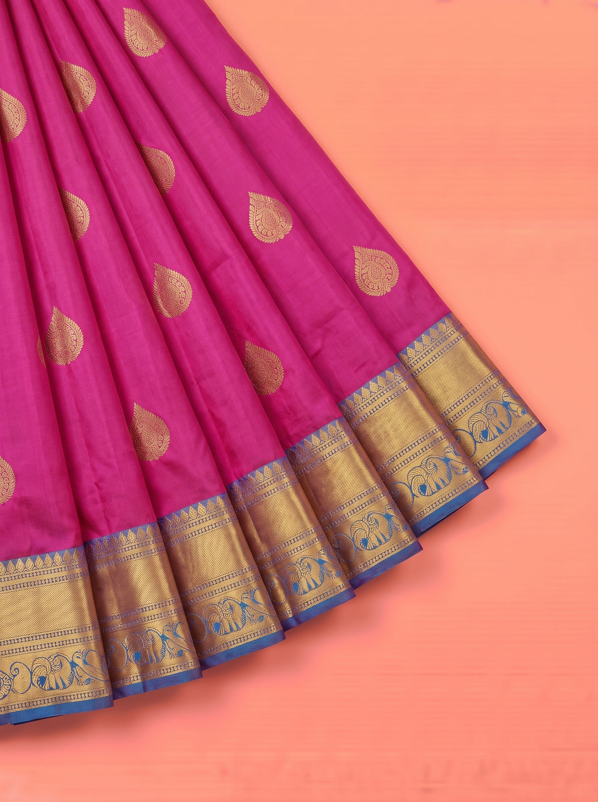 Pink and Royal Blue Soft semi silk Saree