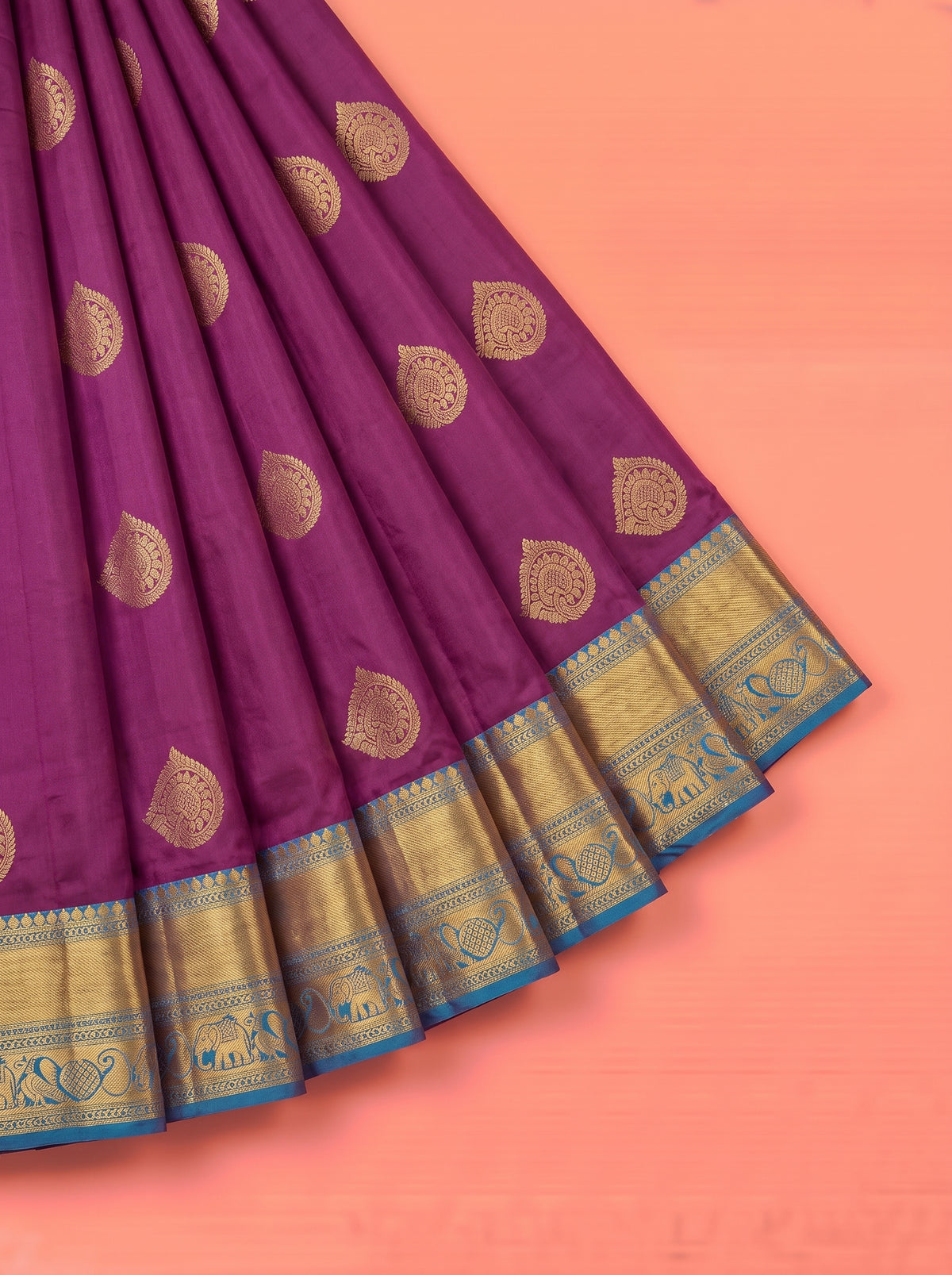 Purple and Sky Blue semi silk Saree