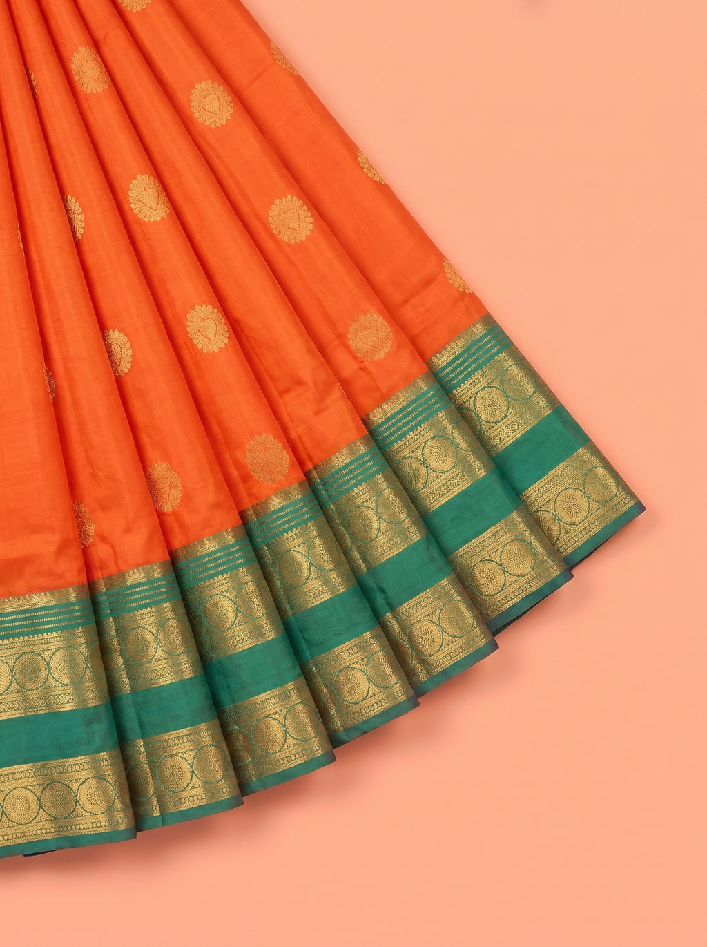 Orange and Navy Blue semi silk Saree