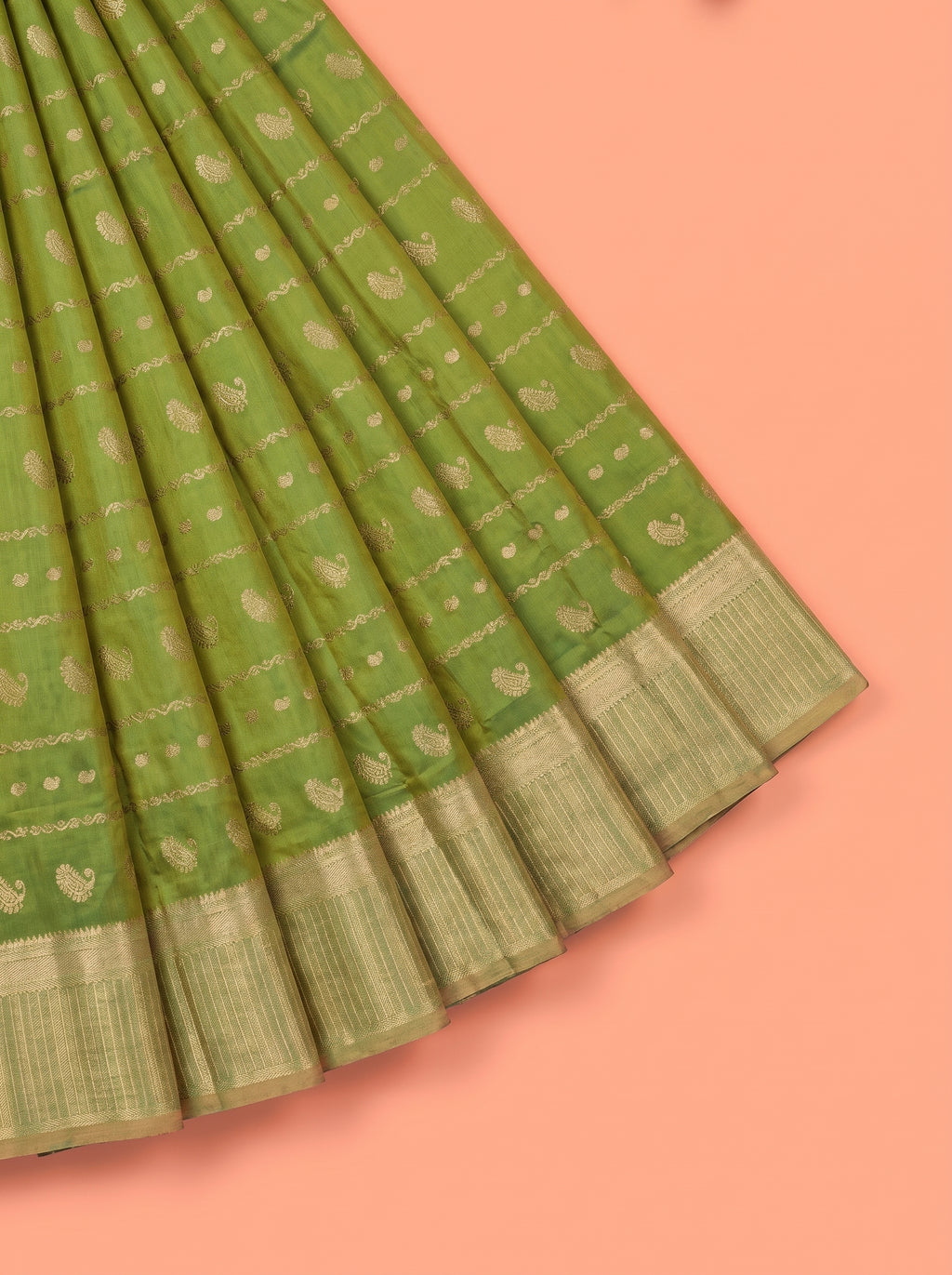 Green and Gold semi silk Saree
