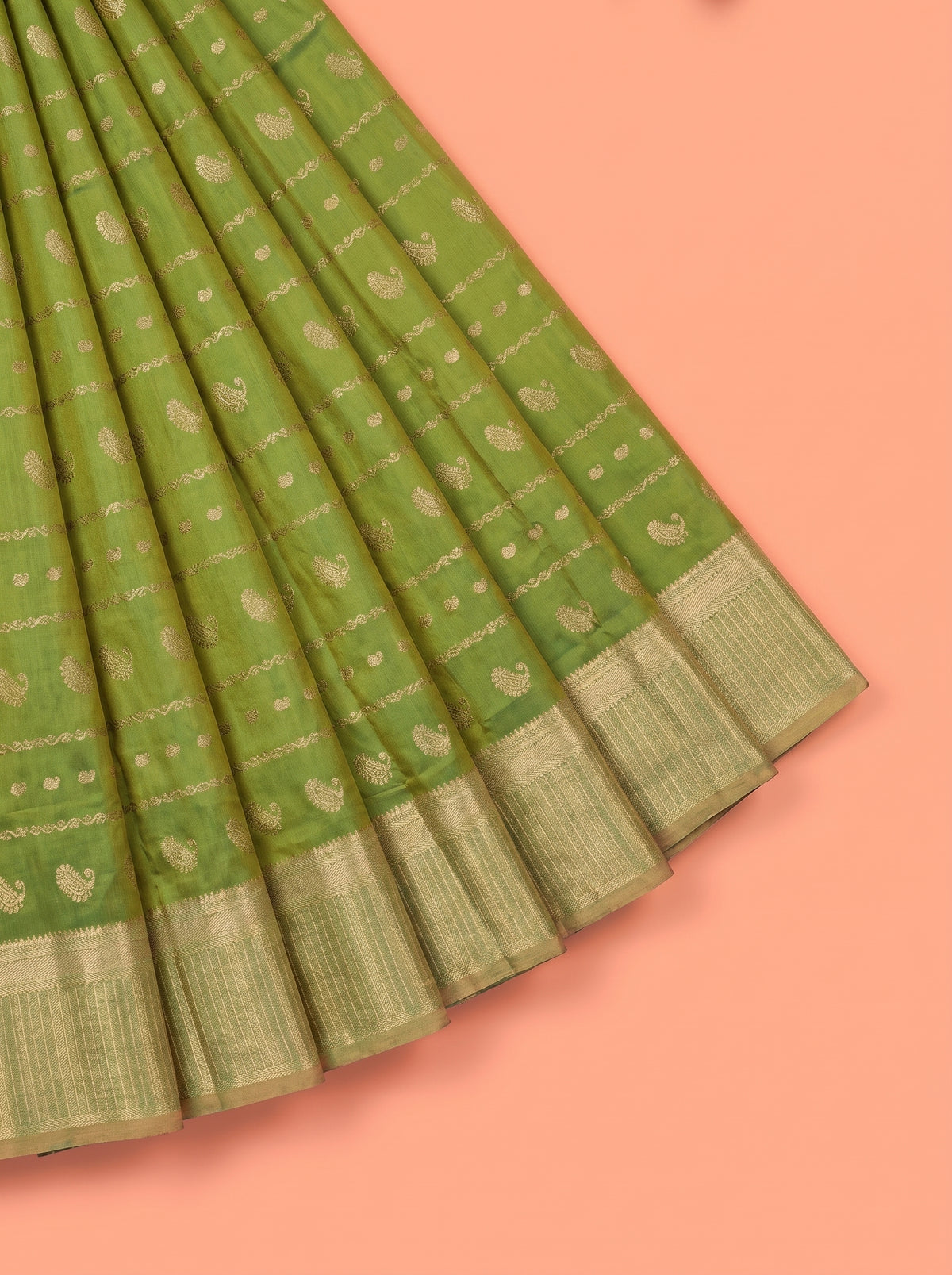 Green and Gold semi silk Saree