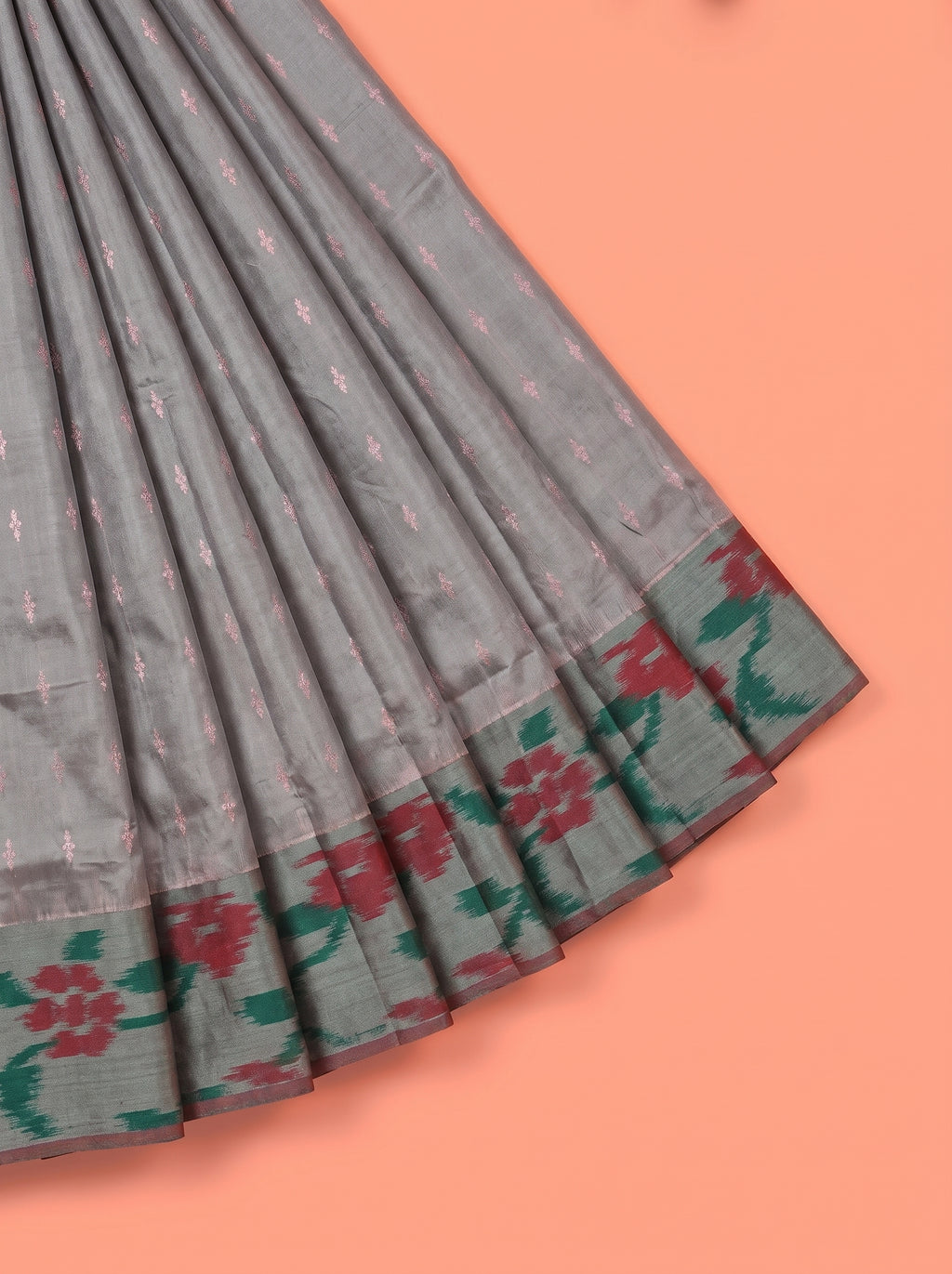 Grey and Off Green semi silk Saree