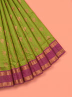 Green and Magenta semi silk Saree