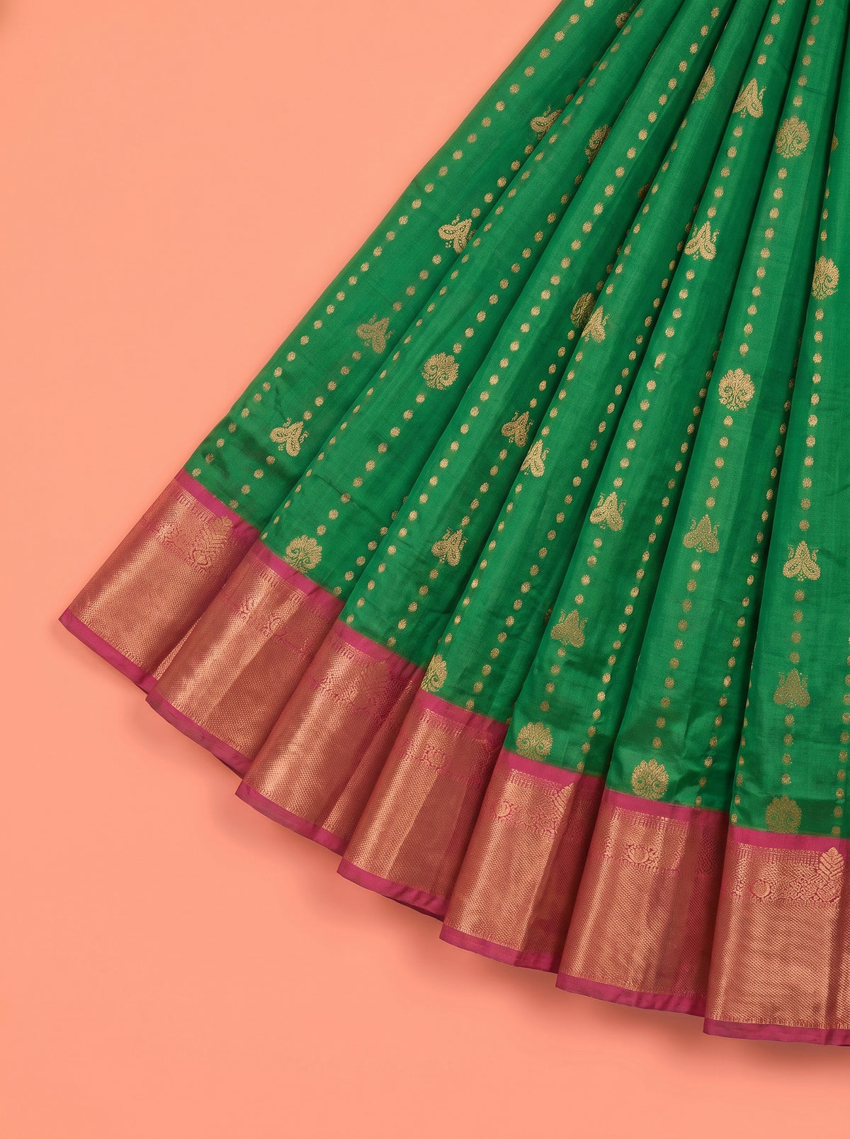 Green and Pink semi silk Saree