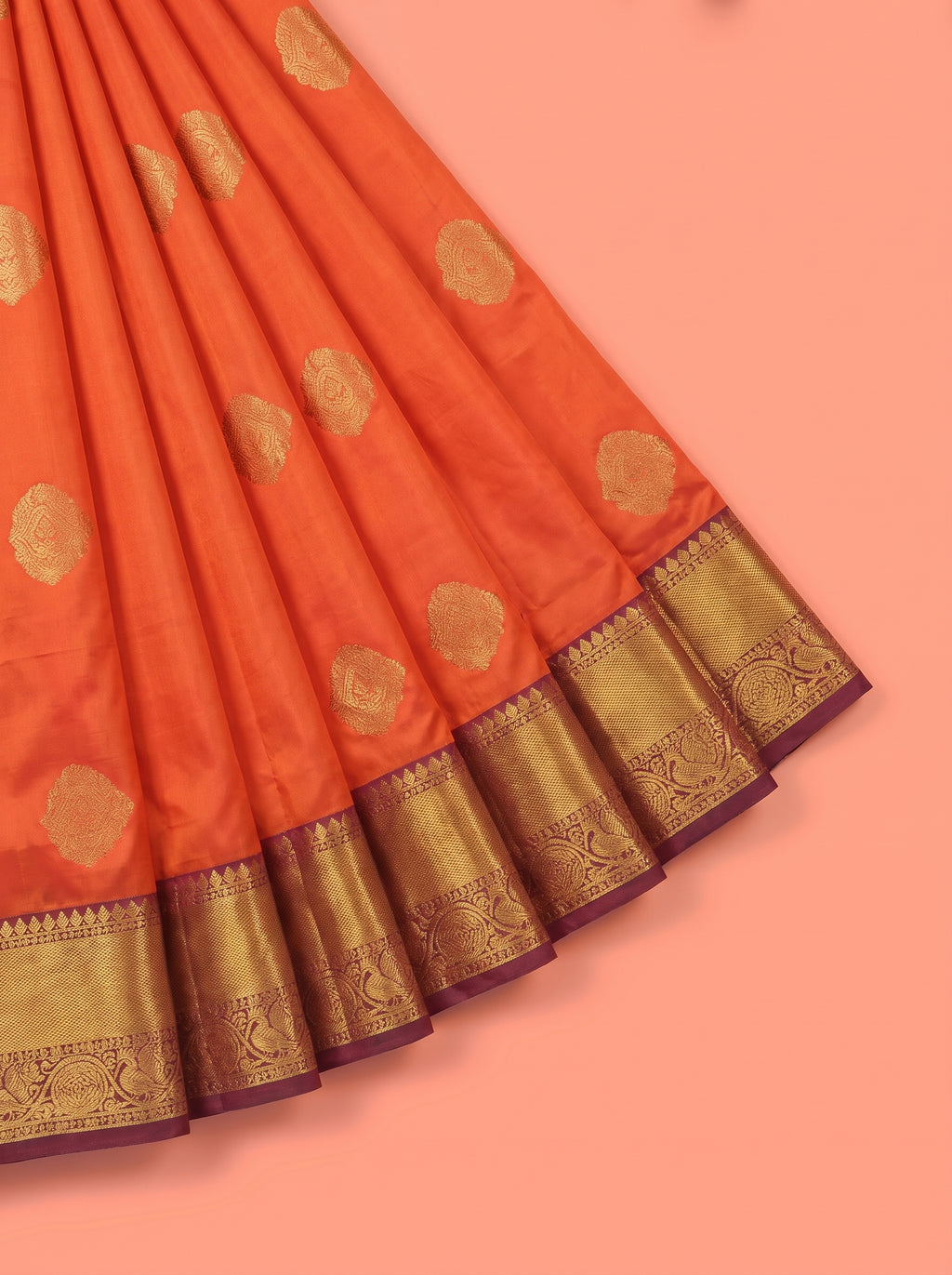 Orange and Purple Gold Zari Woven Silk Saree