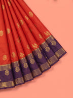 Orange and Blue Gold Zari Woven Silk Saree