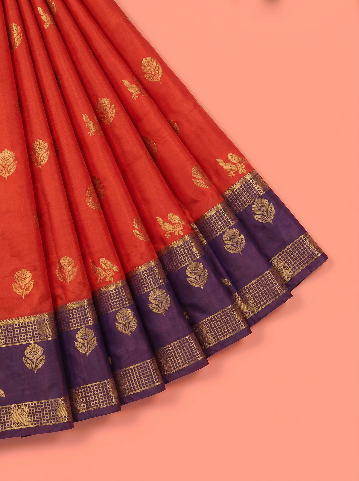 Orange and Blue Gold Zari Woven Silk Saree