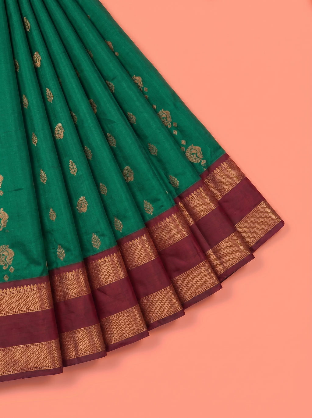 Rama Green and Maroon Gold Zari Woven Silk Saree