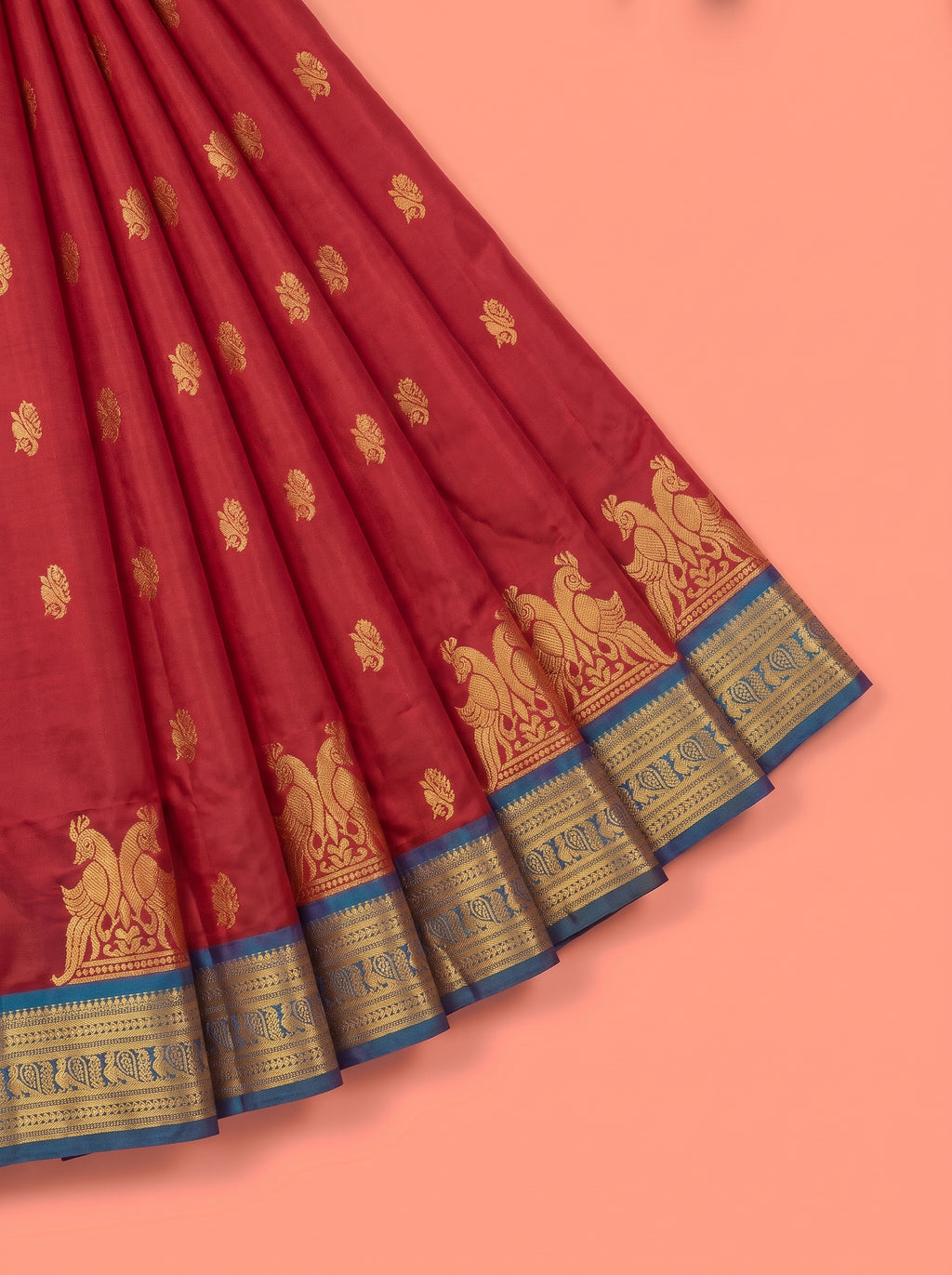 Maroon and Blue Gold Zari Woven Silk Saree