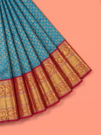 Blue Tissue Brocade Semi Silk Saree