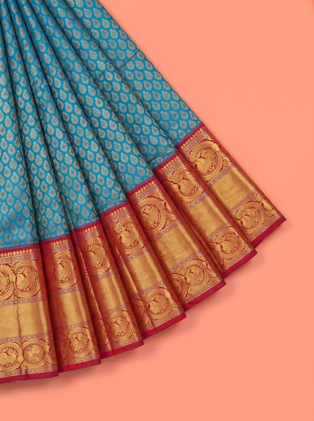 Blue Tissue Brocade Semi Silk Saree