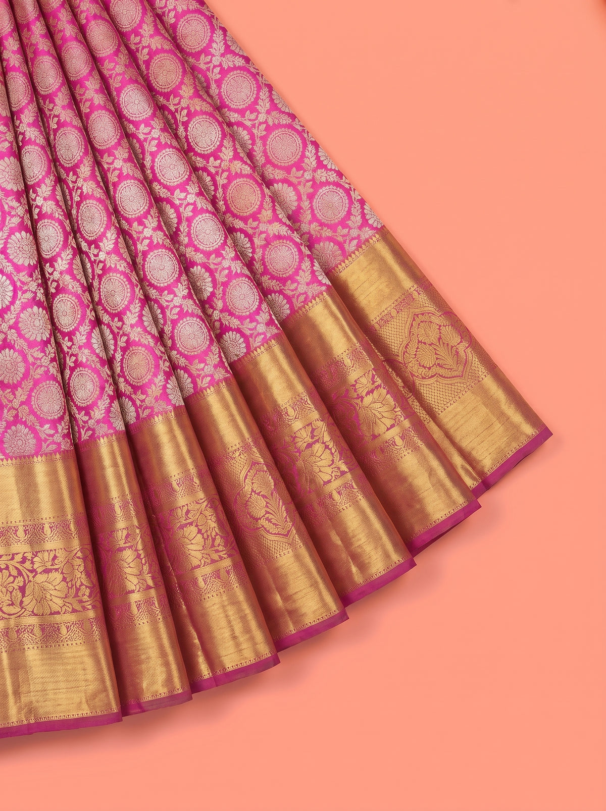Magenta Tissue Brocade Semi Silk Saree